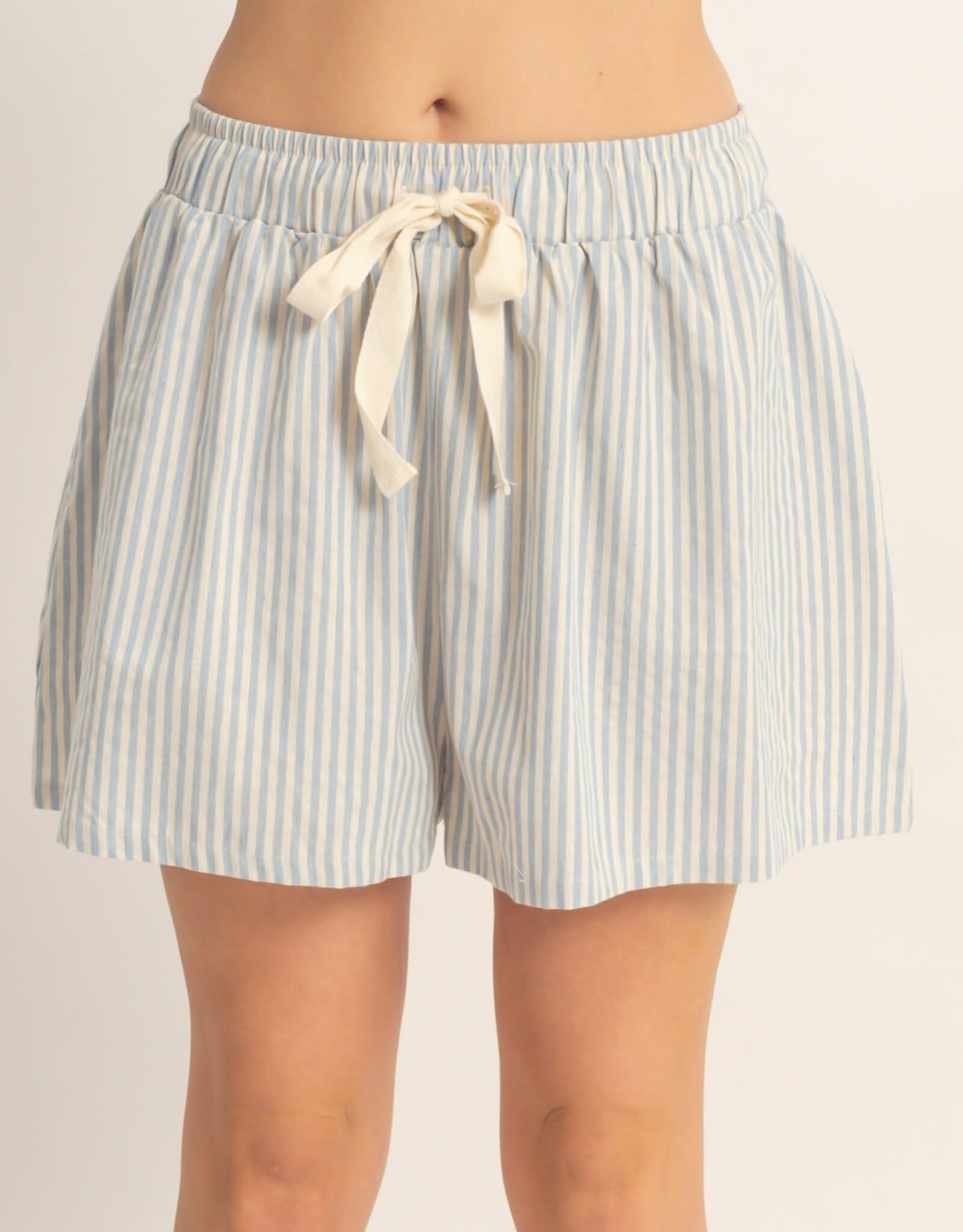 Miss Bliss HYFVE Striped Elastic Waist Shorts-Sky Blue