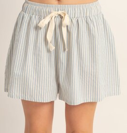 Miss Bliss Striped Elastic Waist Shorts-Sky Blue