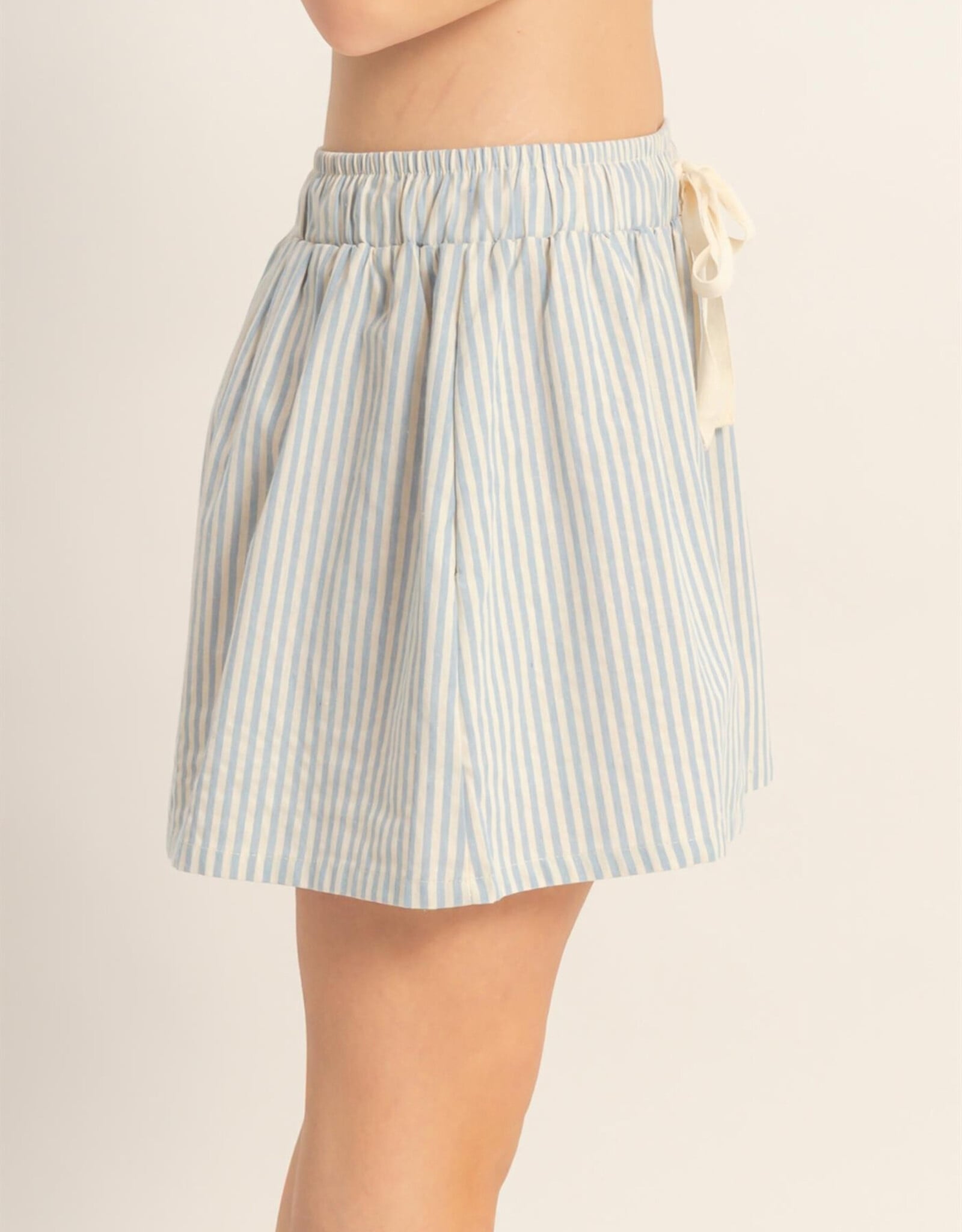 Miss Bliss HYFVE Striped Elastic Waist Shorts-Sky Blue