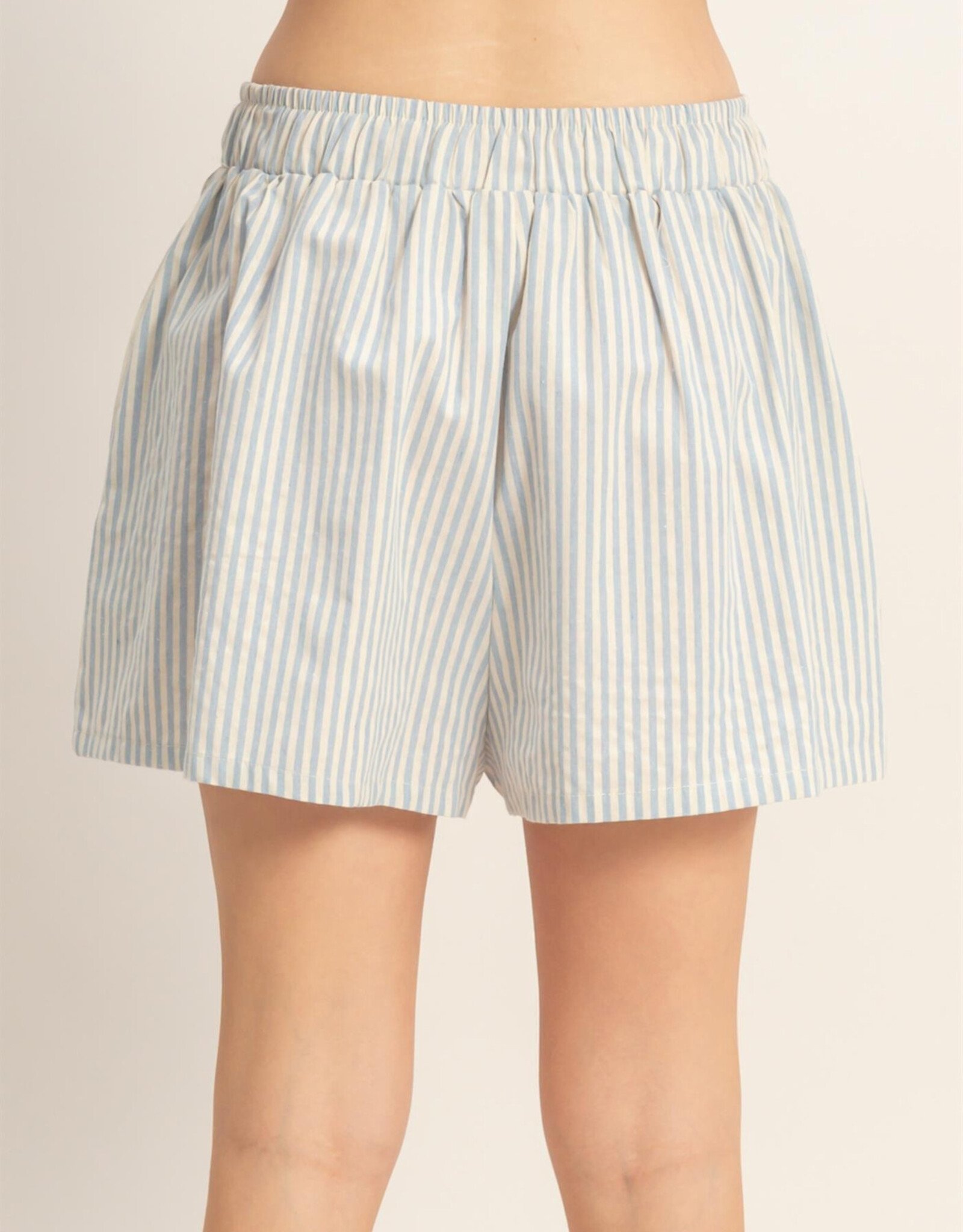 Miss Bliss HYFVE Striped Elastic Waist Shorts-Sky Blue