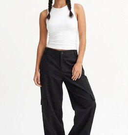 Miss Bliss Elastic Waist Wide-leg Cargo Pants-Blk