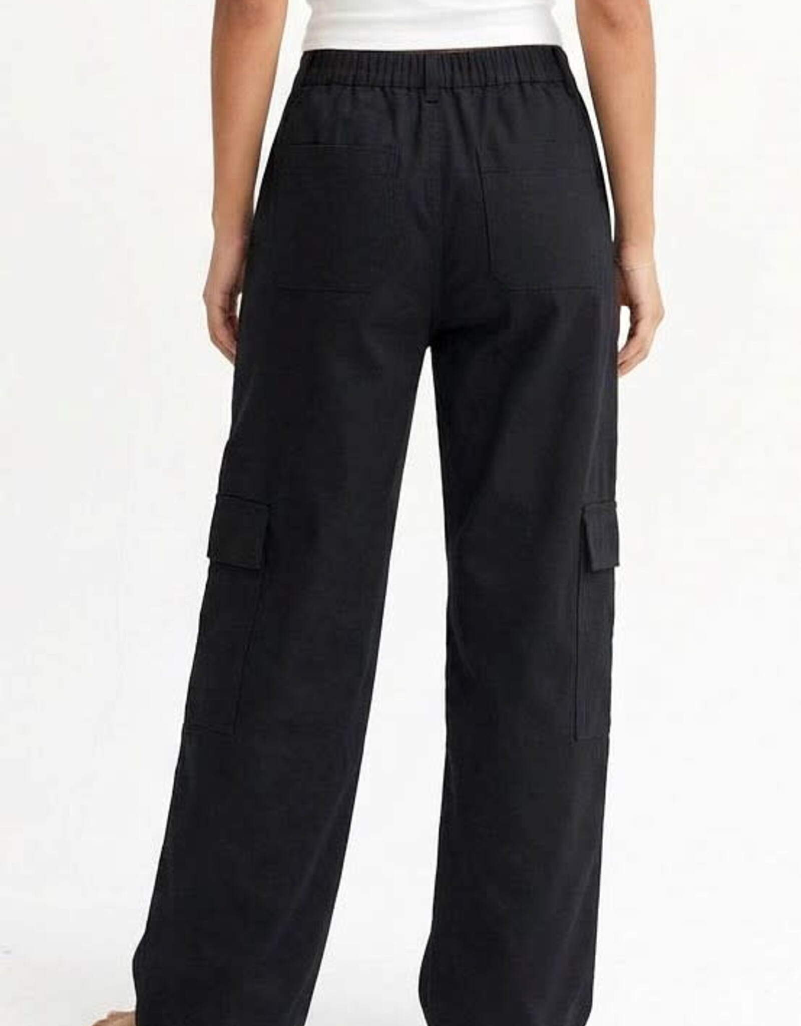 Miss Bliss Hyfve Elastic Waist Wide-leg Cargo Pants-Blk