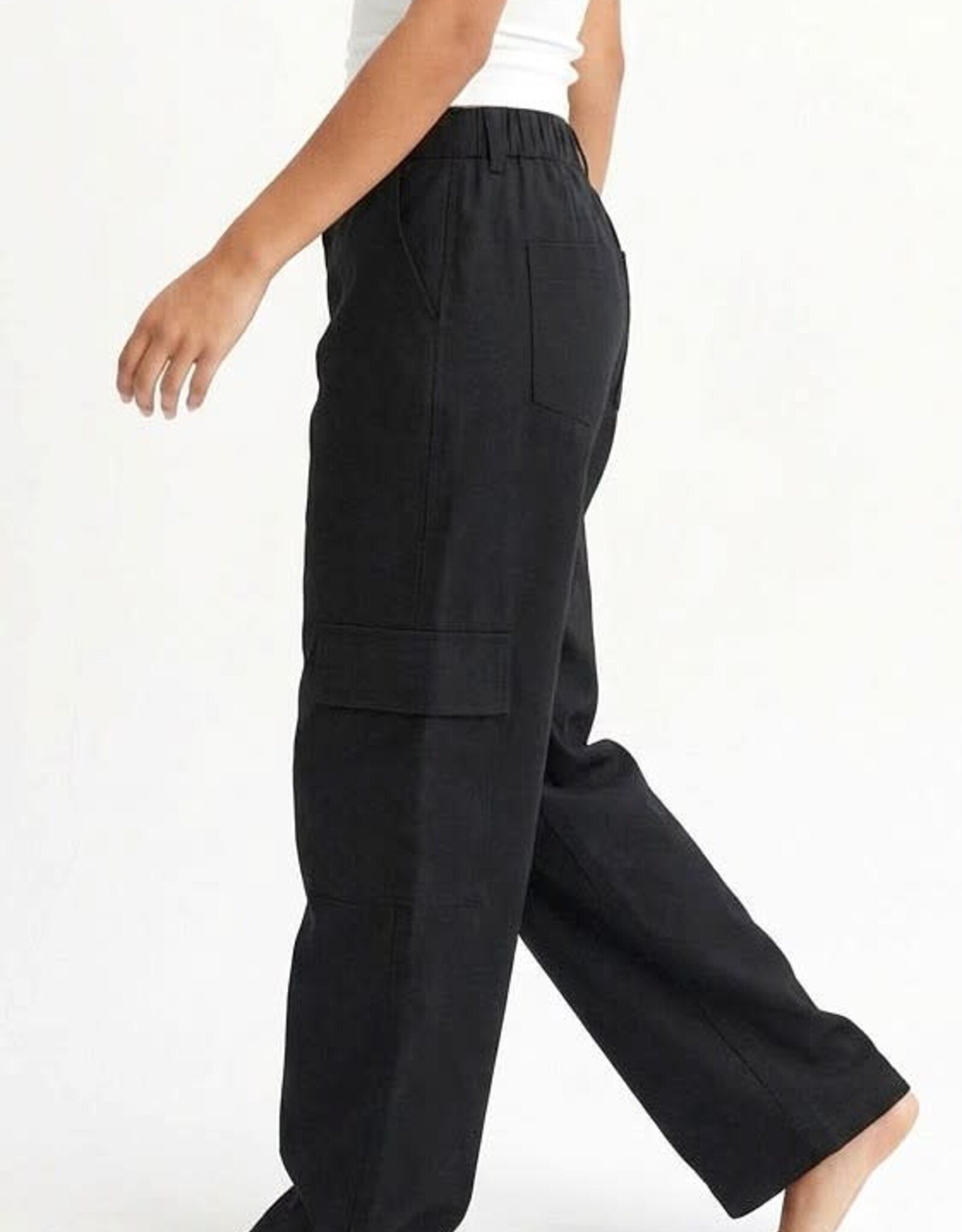 Miss Bliss Hyfve Elastic Waist Wide-leg Cargo Pants-Blk
