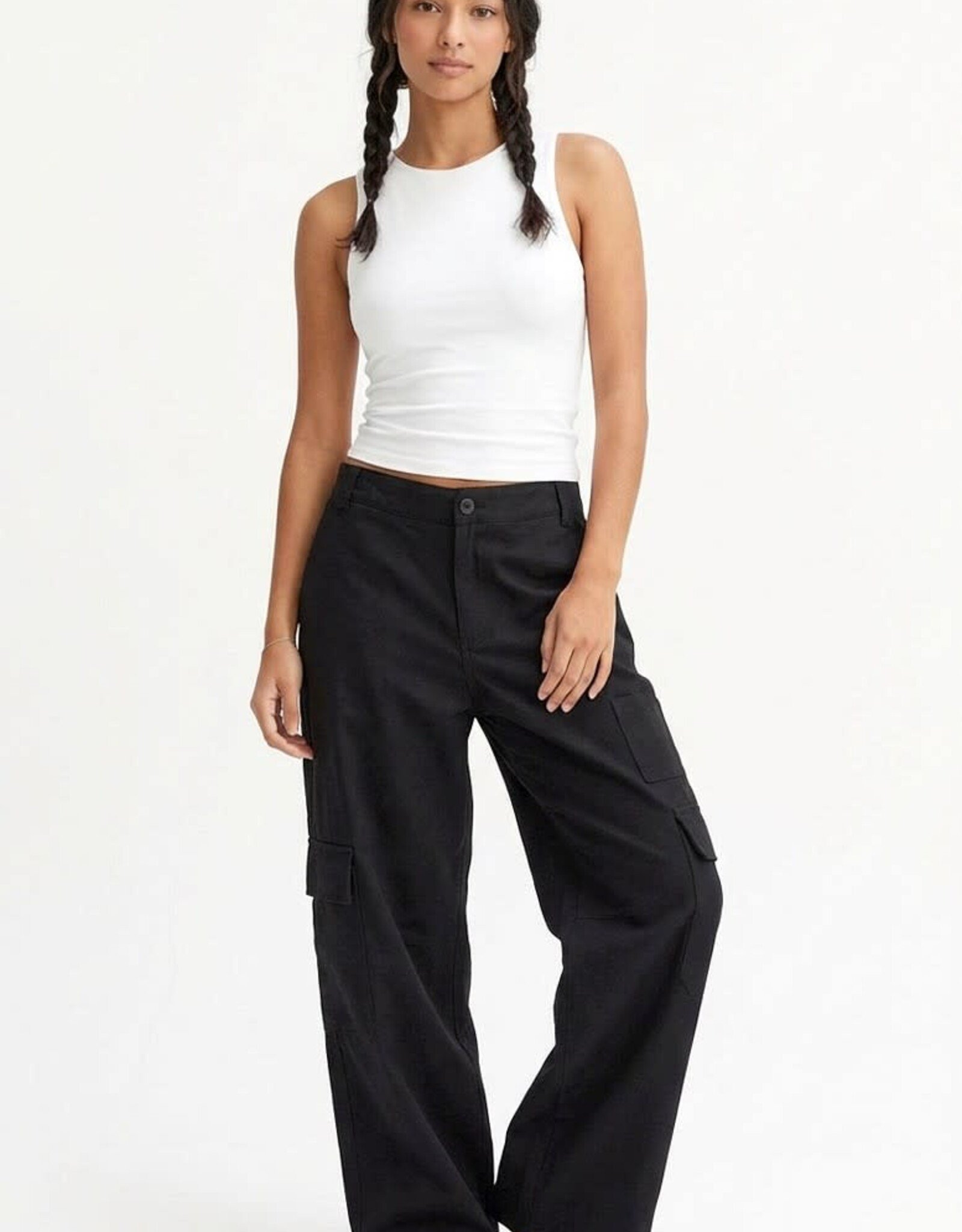 Miss Bliss Hyfve Elastic Waist Wide-leg Cargo Pants-Blk