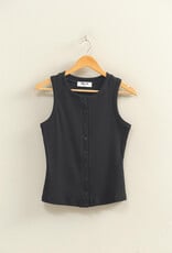 Miss Bliss HYFVE Ribbed Button Front Tank Top-Blk