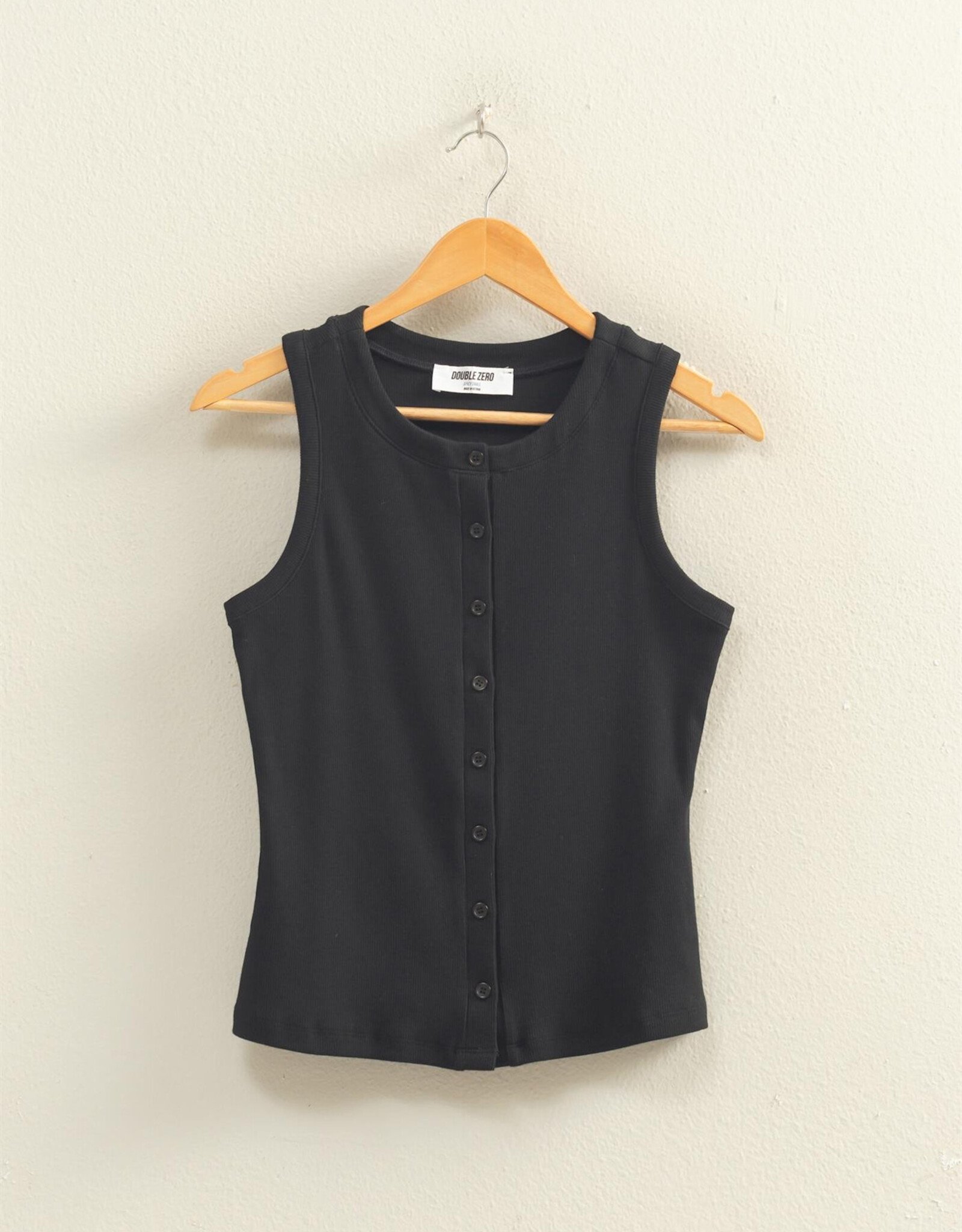 Miss Bliss HYFVE Ribbed Button Front Tank Top-Blk