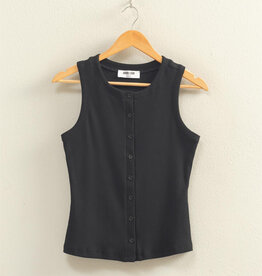 Miss Bliss Ribbed Button Front Tank Top-Blk