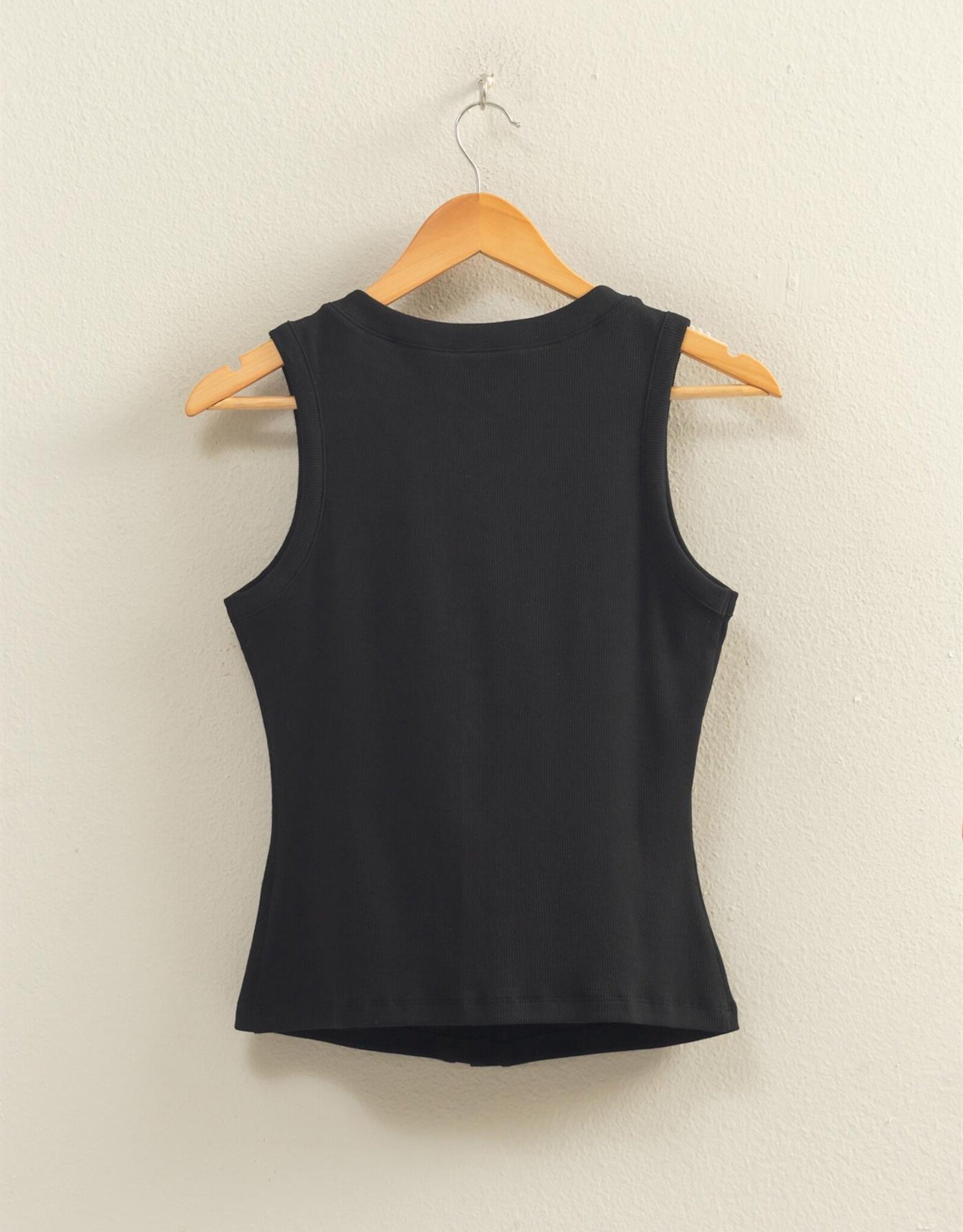 Miss Bliss HYFVE Ribbed Button Front Tank Top-Blk