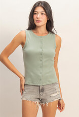 Miss Bliss HYFVE Ribbed Button Front Tank Top-Sage