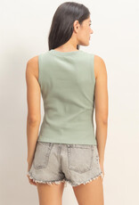 Miss Bliss HYFVE Ribbed Button Front Tank Top-Sage