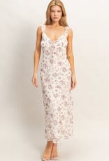 Miss Bliss HYFVE Floral Ruffle Strap Midi Dress-Rose/Iv