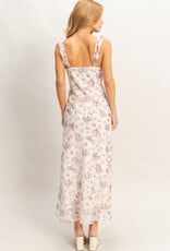 Miss Bliss HYFVE Floral Ruffle Strap Midi Dress-Rose/Iv