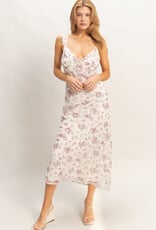 Miss Bliss HYFVE Floral Ruffle Strap Midi Dress-Rose/Iv
