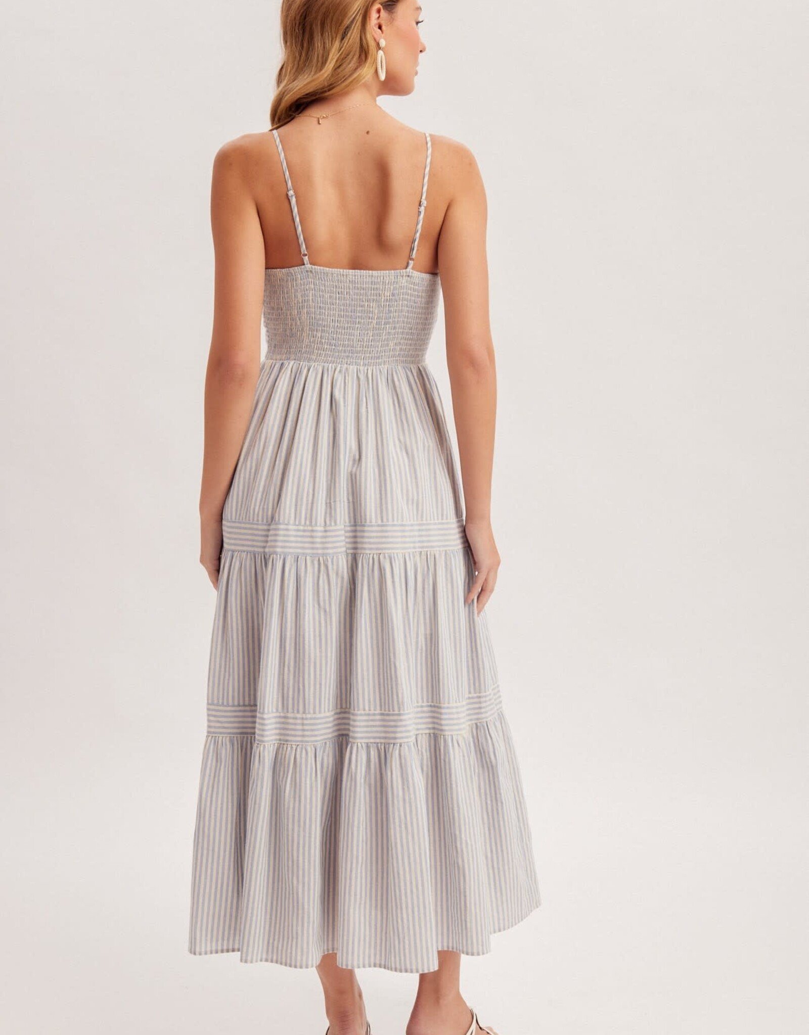 Miss Bliss H&T Sweetheart Nck Smkd Bck Tiered Midi Dress-Blue