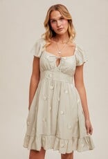 Miss Bliss H&T Daisy Embroidered Rfle Flutter Mini Dress-Sage