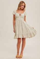 Miss Bliss H&T Daisy Embroidered Rfle Flutter Mini Dress-Sage