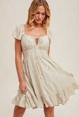 Miss Bliss H&T Daisy Embroidered Rfle Flutter Mini Dress-Sage