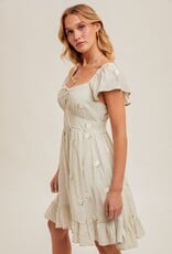 Miss Bliss H&T Daisy Embroidered Rfle Flutter Mini Dress-Sage