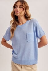 Miss Bliss H&T Loose Fit SS Everyday Light Wt Knit Top-Periwinkle