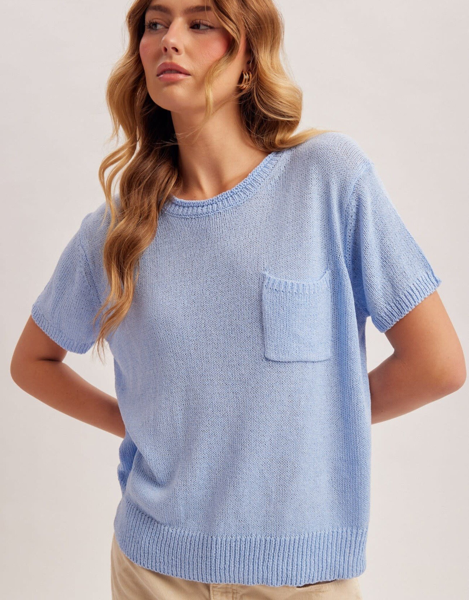Miss Bliss H&T Loose Fit SS Everyday Light Wt Knit Top-Periwinkle
