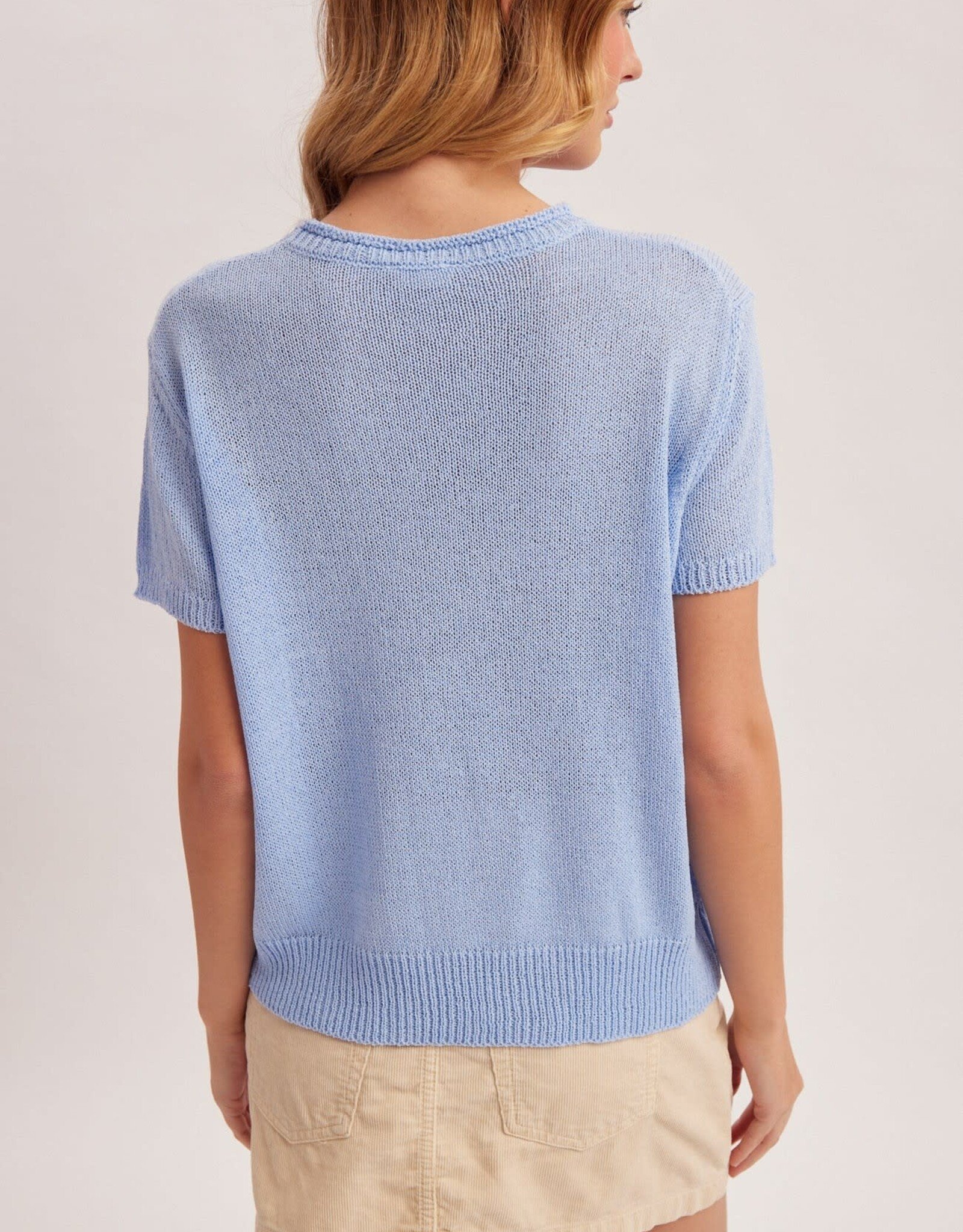 Miss Bliss H&T Loose Fit SS Everyday Light Wt Knit Top-Periwinkle
