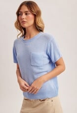 Miss Bliss H&T Loose Fit SS Everyday Light Wt Knit Top-Periwinkle