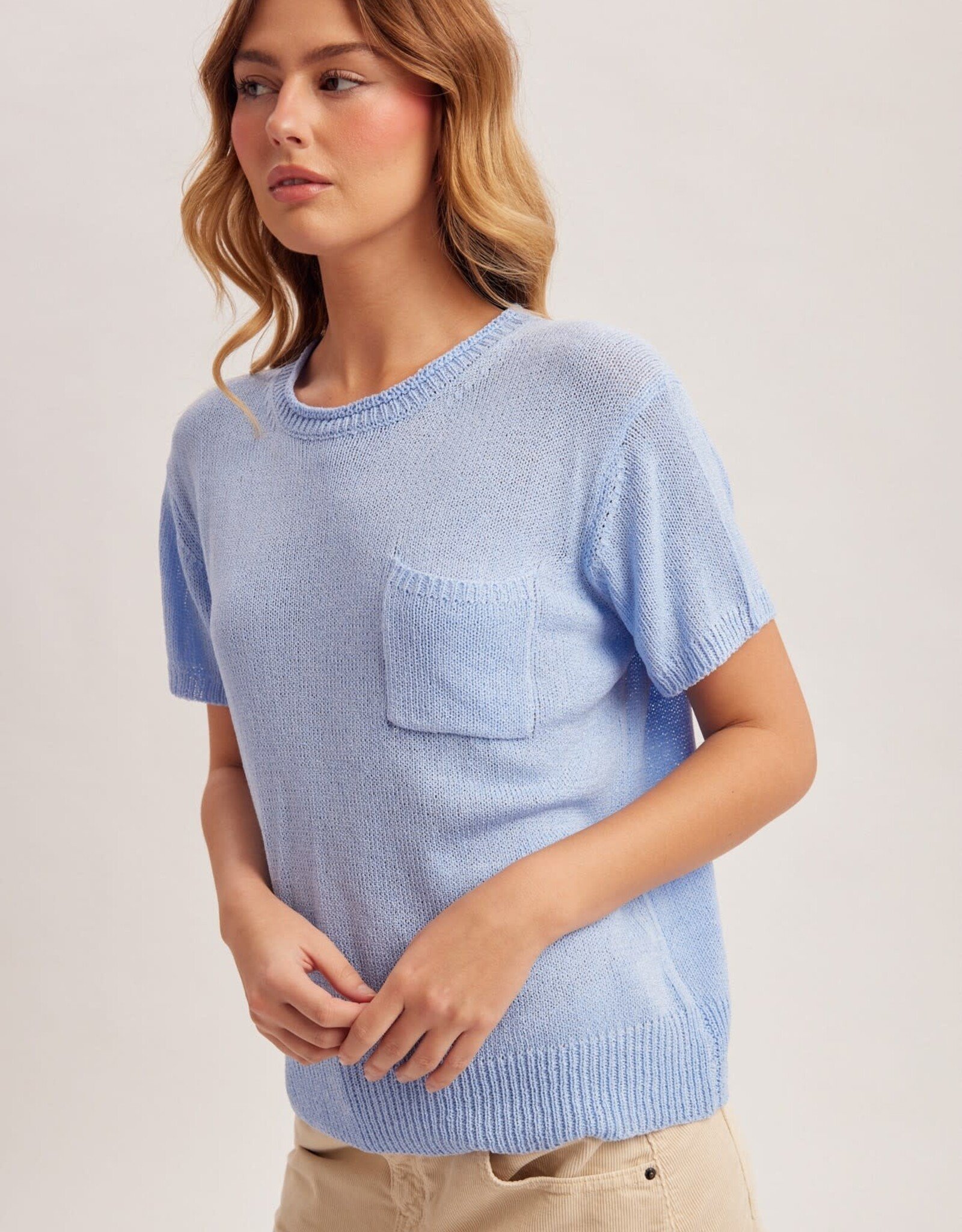 Miss Bliss H&T Loose Fit SS Everyday Light Wt Knit Top-Periwinkle