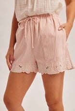 Miss Bliss Embroidered Stretch Drawstring Waist-Pink