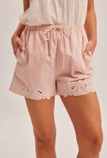 Miss Bliss Embroidered Stretch Drawstring Waist-Pink
