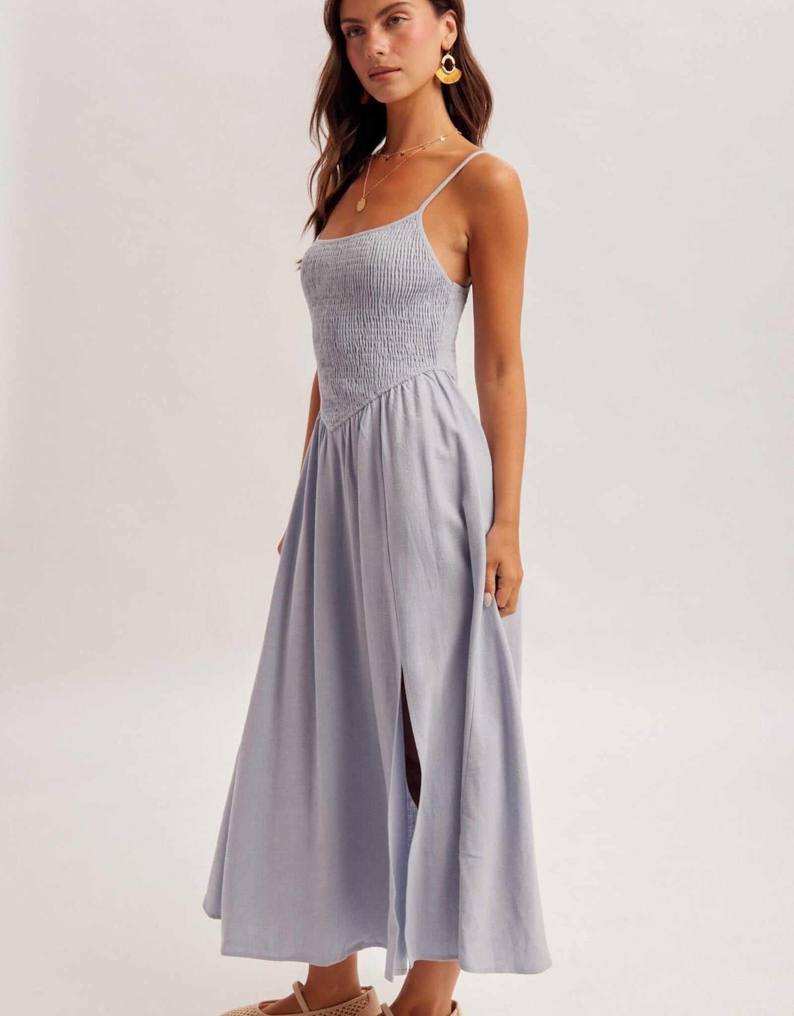 Miss Bliss H&T Corset Spaghetti Strap Flowing A Line Midi Dress-Lt Blue