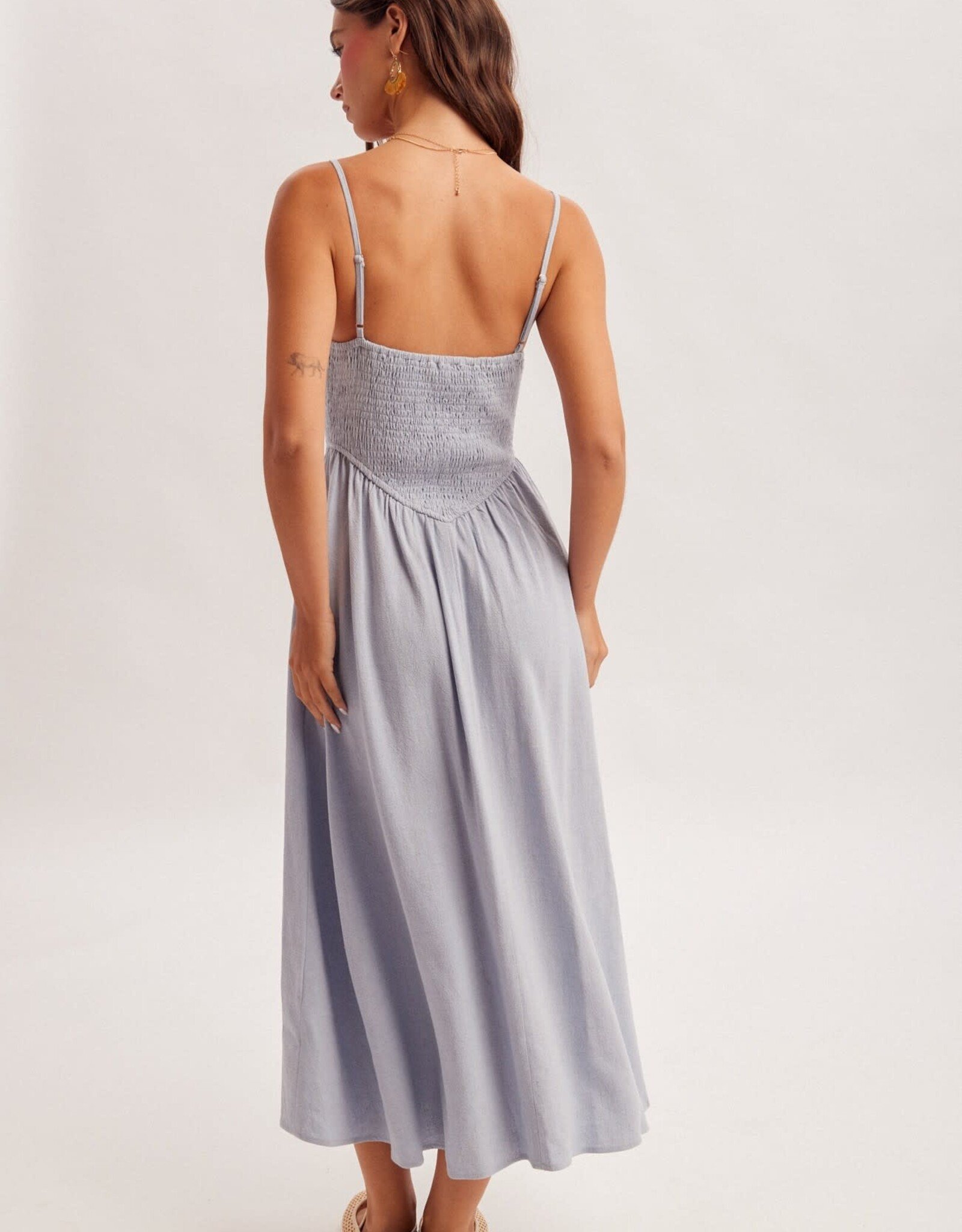 Miss Bliss H&T Corset Spaghetti Strap Flowing A Line Midi Dress-Lt Blue