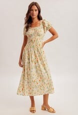 Miss Bliss H&T Floral Square Neck Puff Sleeve Midi Dress-Banana