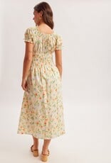 Miss Bliss H&T Floral Square Neck Puff Sleeve Midi Dress-Banana