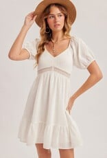 Miss Bliss H&T Bubble Slv Smock Lace Dtl Ruffle Mini Dress-White