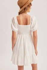 Miss Bliss H&T Bubble Slv Smock Lace Dtl Ruffle Mini Dress-White