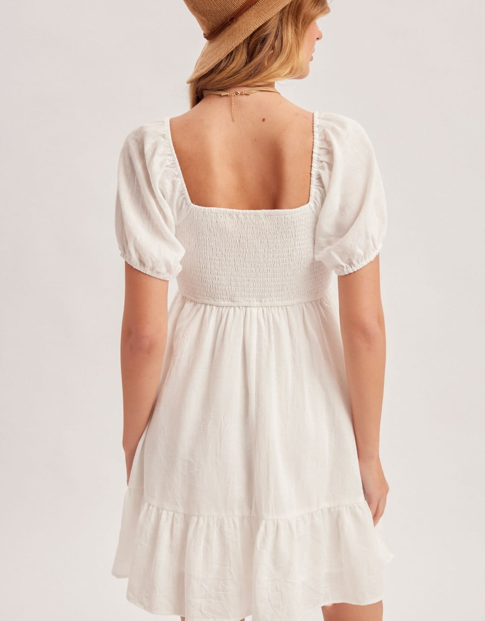 Miss Bliss H&T Bubble Slv Smock Lace Dtl Ruffle Mini Dress-White