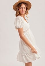 Miss Bliss H&T Bubble Slv Smock Lace Dtl Ruffle Mini Dress-White