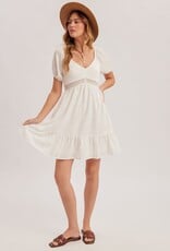 Miss Bliss H&T Bubble Slv Smock Lace Dtl Ruffle Mini Dress-White