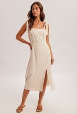 Miss Bliss H&T Square Nck Tie Smock Bck Linen Midi Dress W Slit-Oat