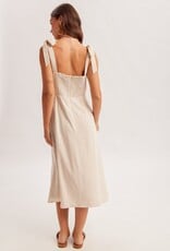 Miss Bliss H&T Square Nck Tie Smock Bck Linen Midi Dress W Slit-Oat