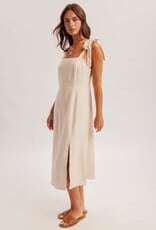 Miss Bliss H&T Square Nck Tie Smock Bck Linen Midi Dress W Slit-Oat
