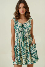 Miss Bliss D&R Cinched Waist Floral Woven Dress-Green