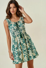 Miss Bliss D&R Cinched Waist Floral Woven Dress-Green