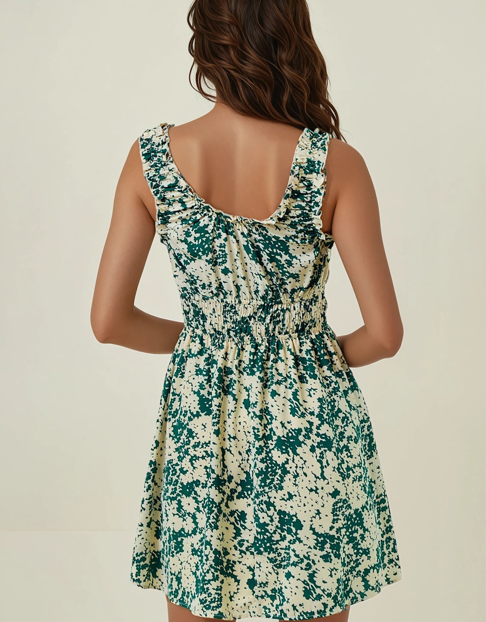 Miss Bliss D&R Cinched Waist Floral Woven Dress-Green