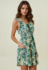 Miss Bliss D&R Cinched Waist Floral Woven Dress-Green