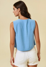Miss Bliss D&R Crop Tank Top With Button Front Detail-Dusty Blue