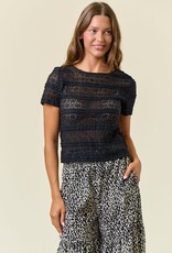 Miss Bliss D&R Ruffle Stretch Lace Slv Fitted Top-Black
