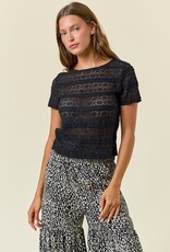 Miss Bliss D&R Ruffle Stretch Lace Slv Fitted Top-Black