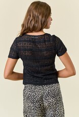 Miss Bliss D&R Ruffle Stretch Lace Slv Fitted Top-Black