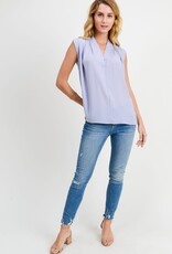 Miss Bliss D&R Raised Neck Pleat Deep V Neck Slvls Top-Grey